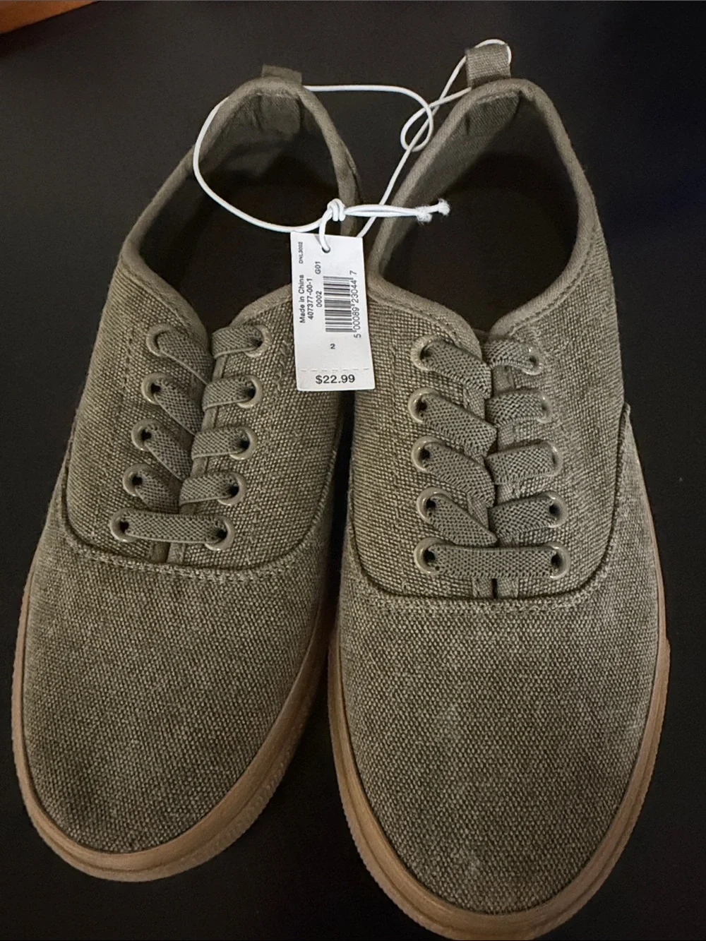 Old Navy Boy's Canvas Sneakers in Olive Green with Tan Sole